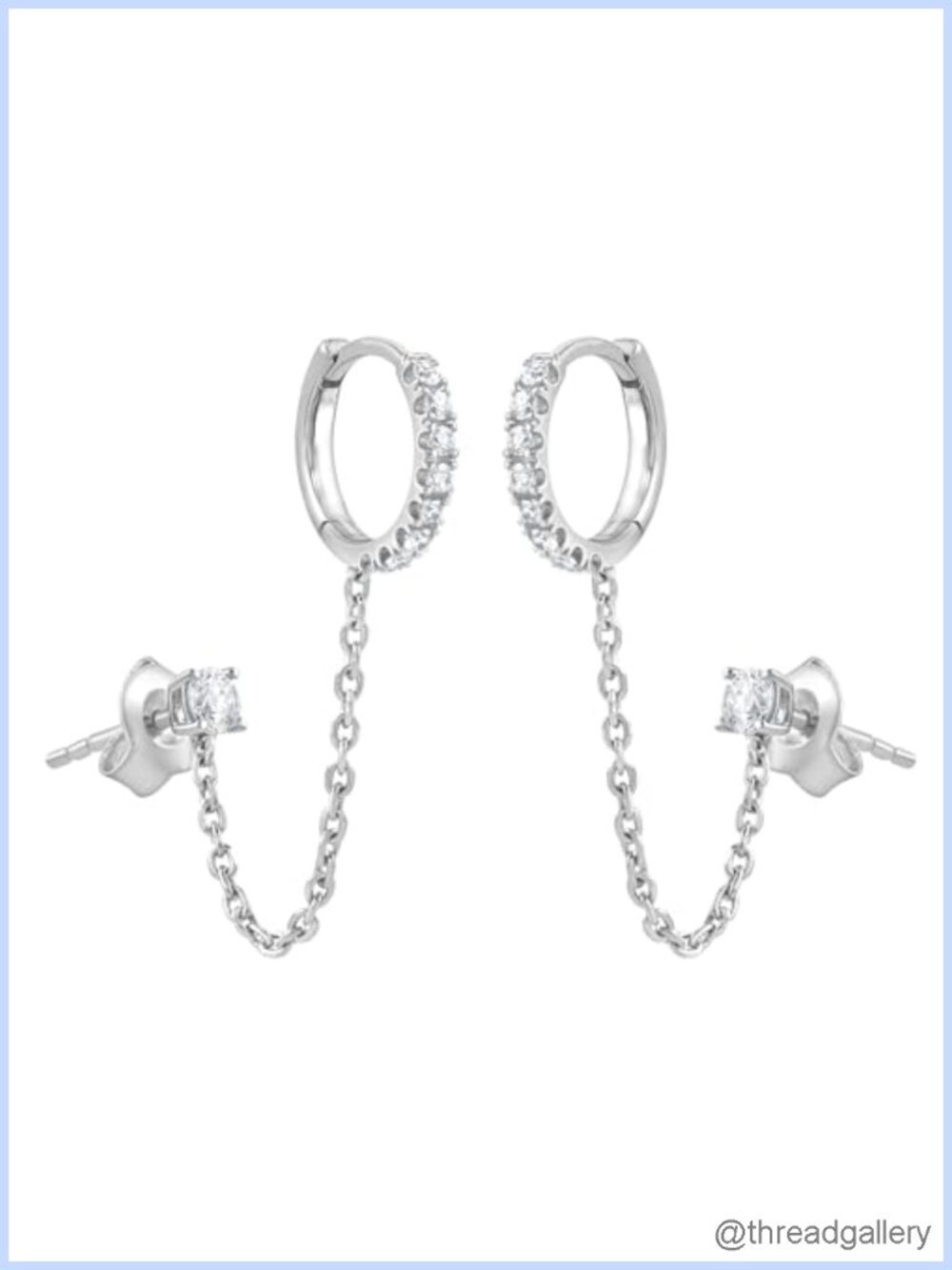 Lab Grown Diamond Double Piercing Huggie Hoop Stud Earrings Sterling Silver